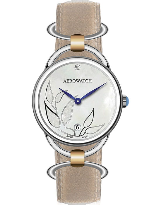 Aerowatch Aerowatch Diamonds 07977 BI02  07977 BI02 кварцевые женские часы перламутровый циферблат, браслет кожаный — вид спереди
